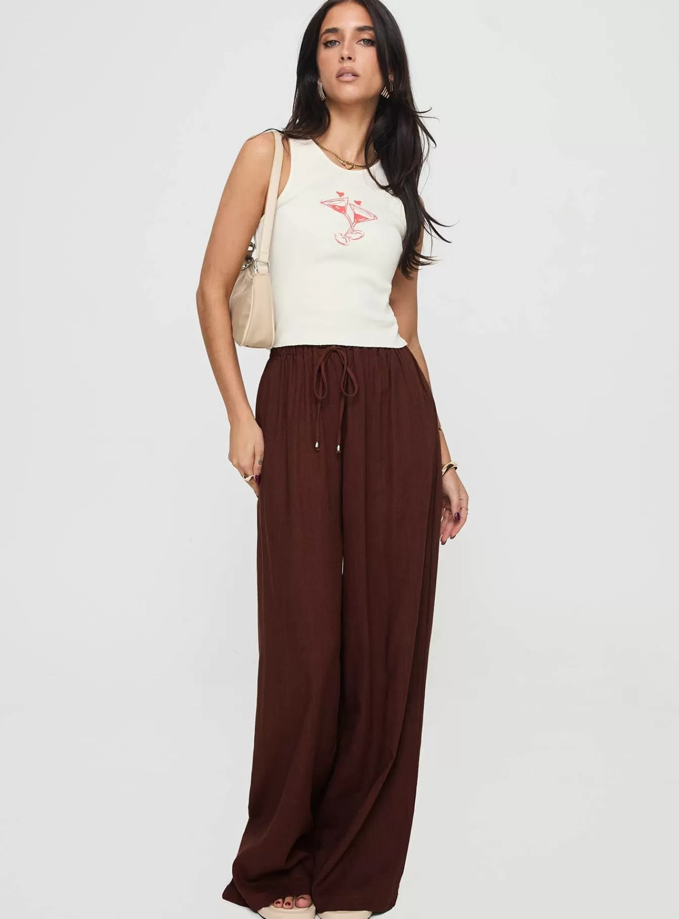 Princess Polly Pants | Ogilvie Linen Blend Pants Chocolate