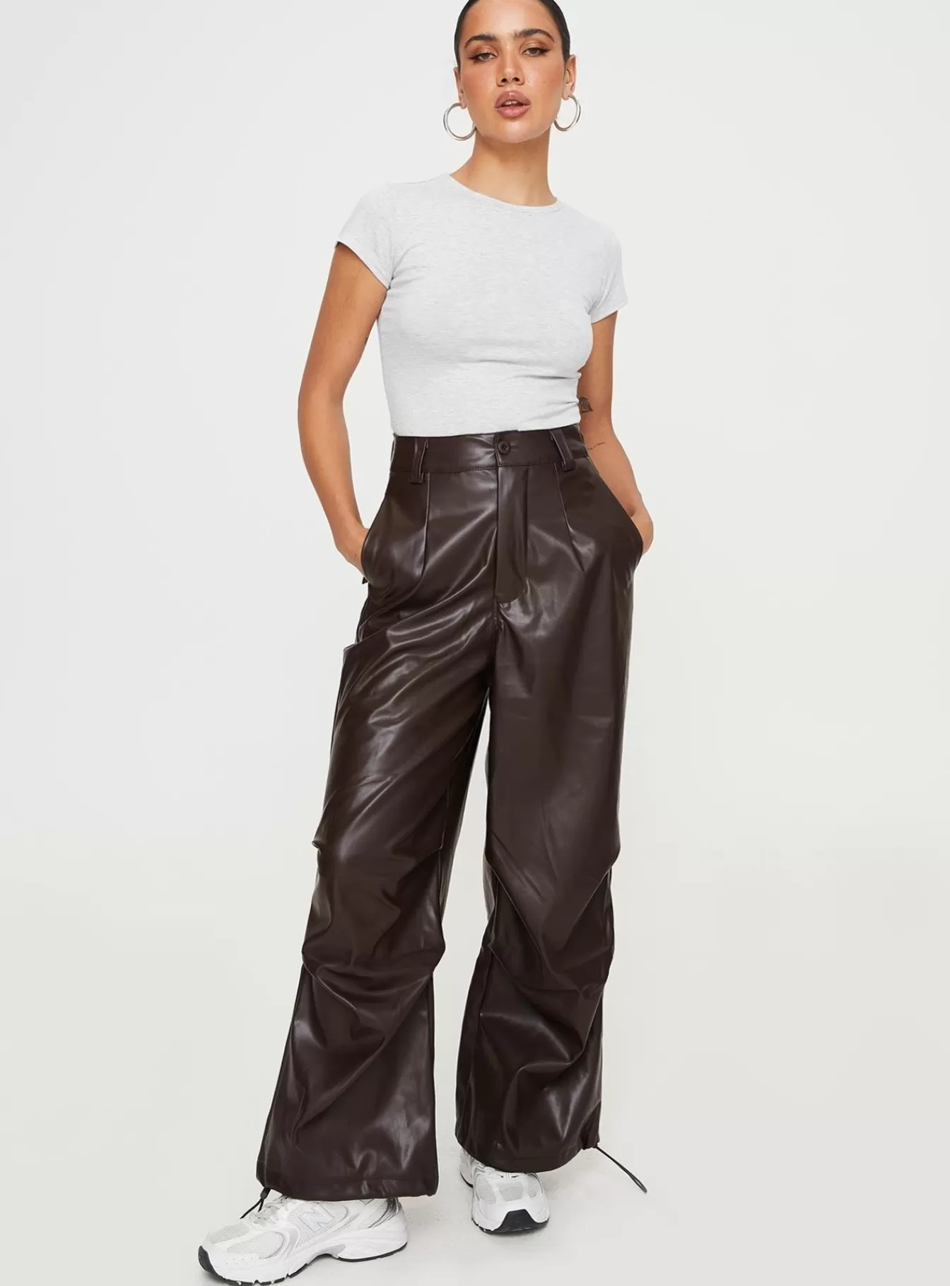 Princess Polly Pants | Ornella Faux Leather Pants Brown