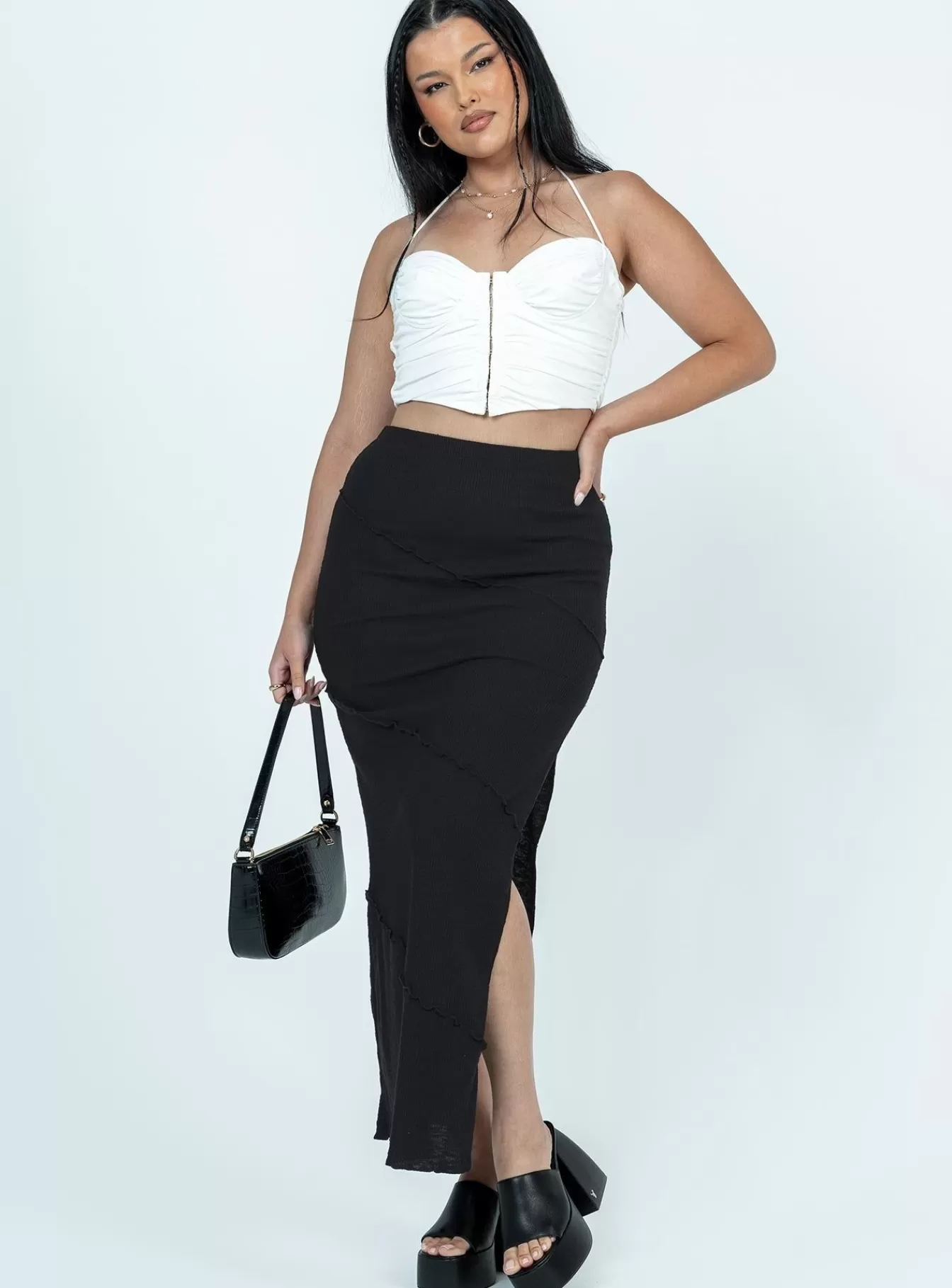 Princess Polly Skirts | Oscar Split Maxi Skirt Black