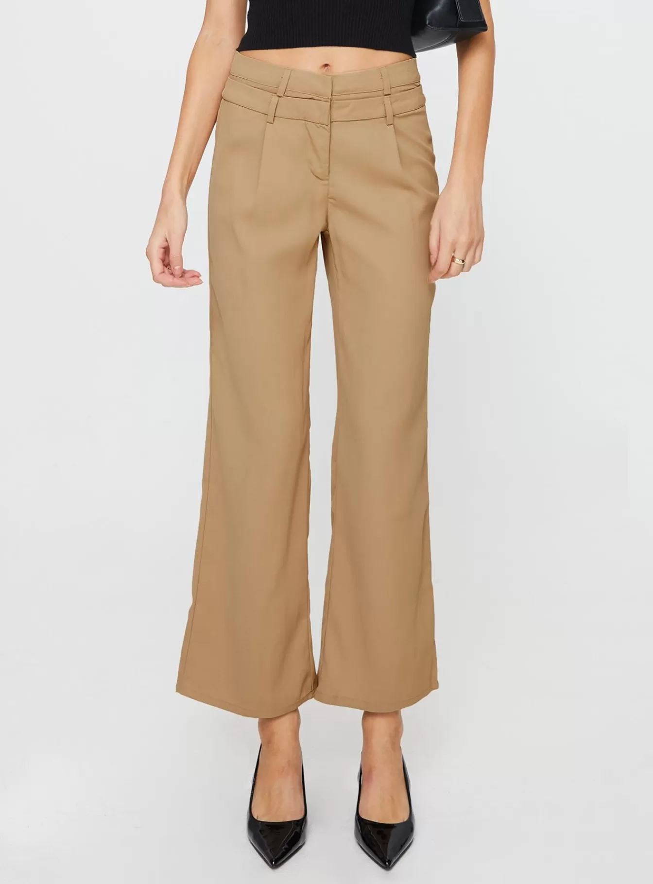 Princess Polly Pants | Paulino Double Waistband Pants Beige