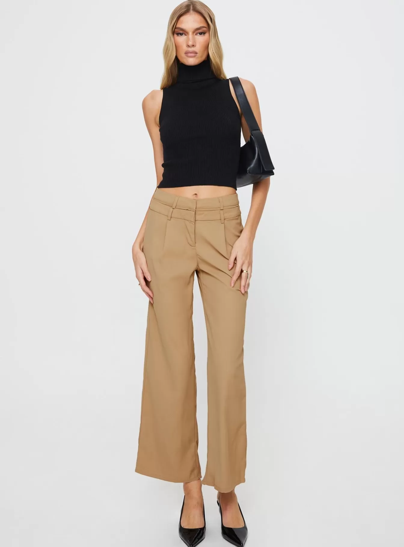 Princess Polly Pants | Paulino Double Waistband Pants Beige