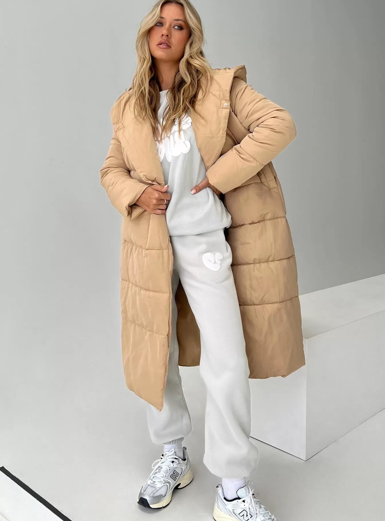 Princess Polly Puffer Jackets | Philo Longline Hooded Puffer Jacket Beige