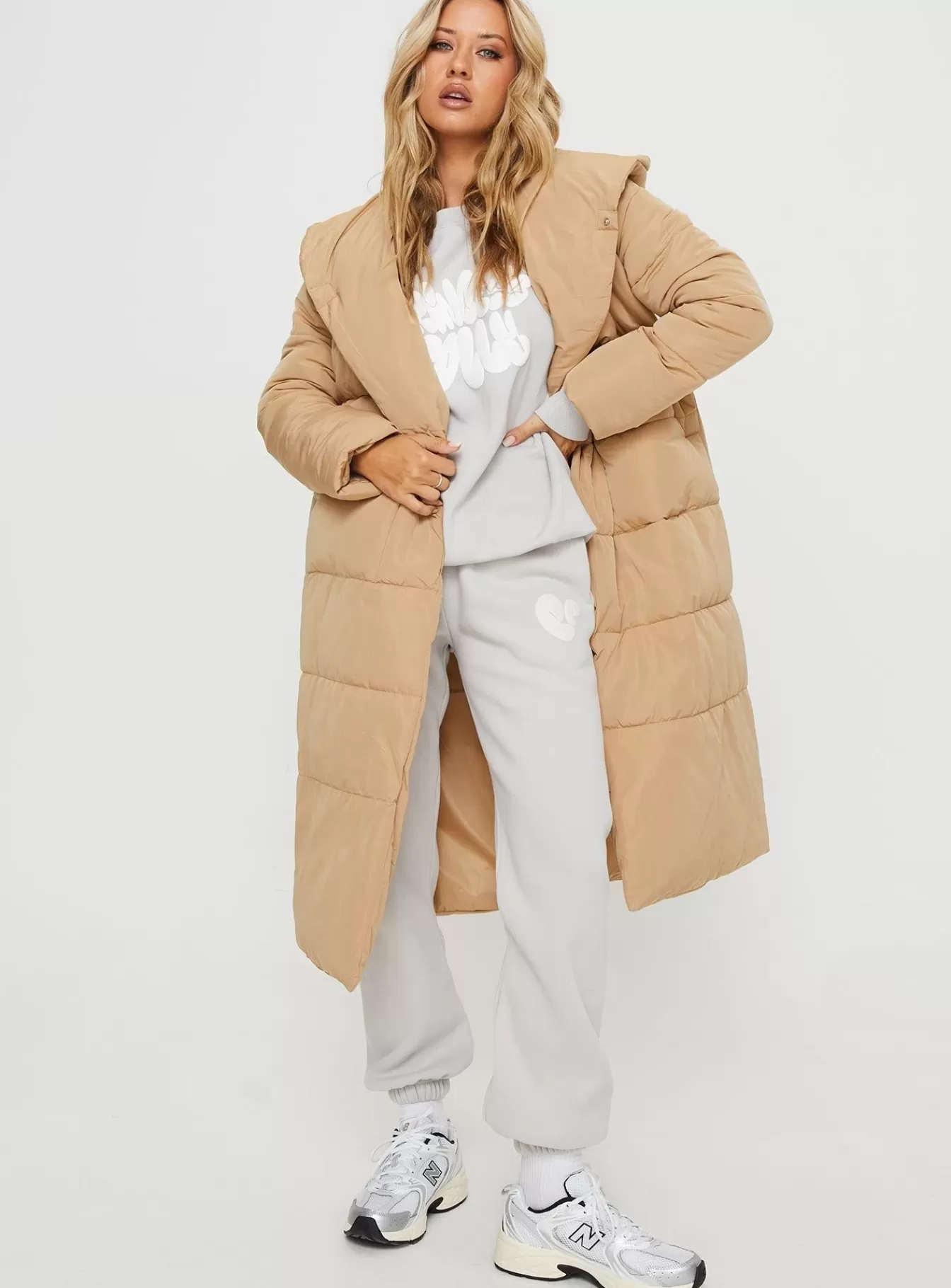 Princess Polly Puffer Jackets | Philo Longline Hooded Puffer Jacket Beige