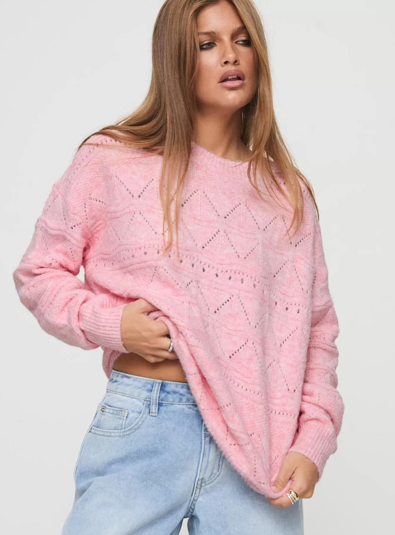 Princess Polly Knitted Sweaters | Pierce Pointelle Sweater Blush