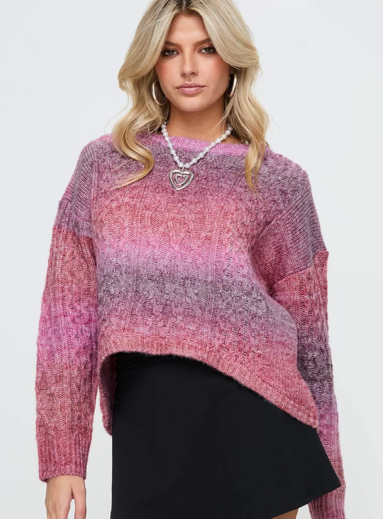 Princess Polly Knitted Sweaters | Pomery Cable Knit Sweater Ombre Pink