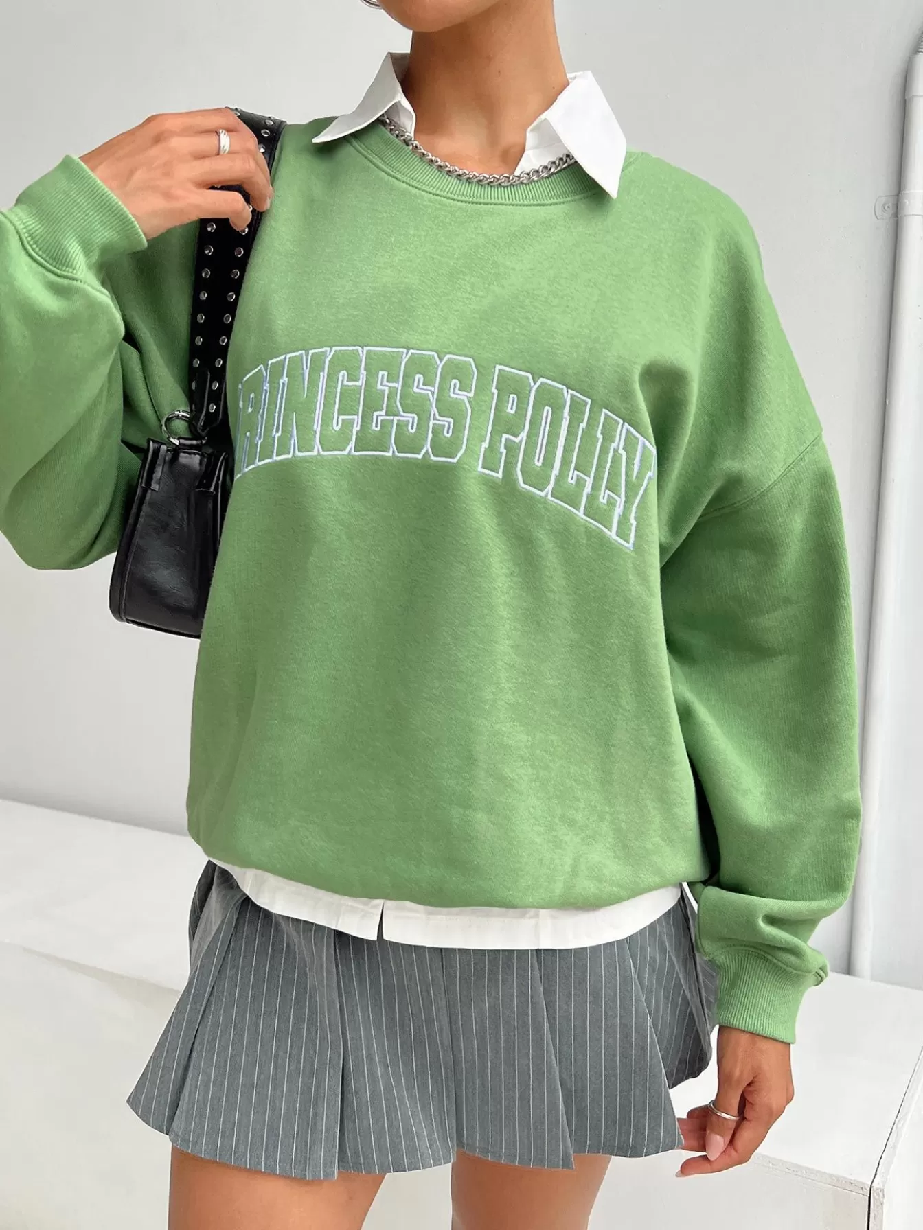 Princess Polly Sweatshirts & Hoodies | Crew Neck Sweatshirt Collegiate Text Green