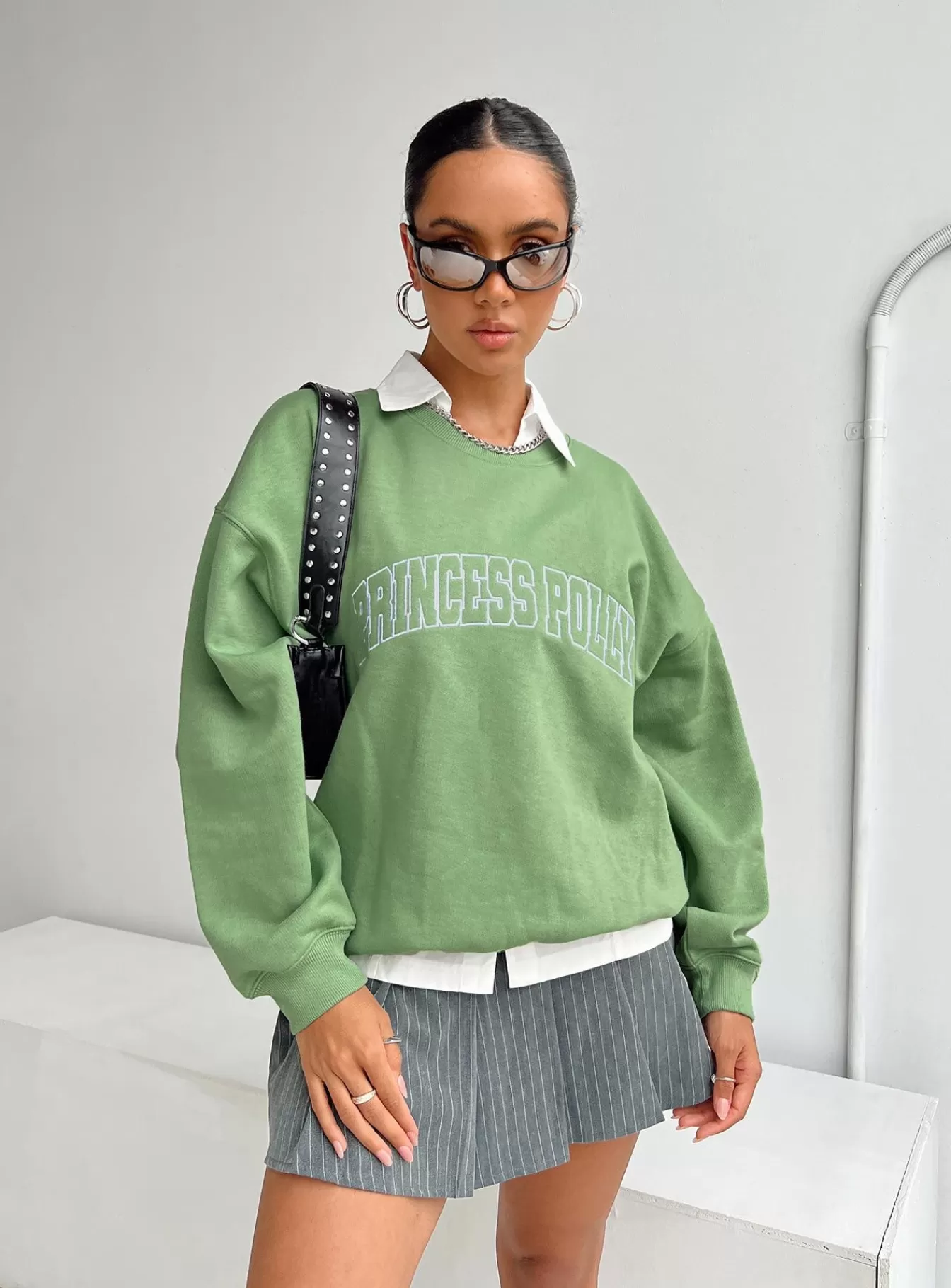 Princess Polly Sweatshirts & Hoodies | Crew Neck Sweatshirt Collegiate Text Green