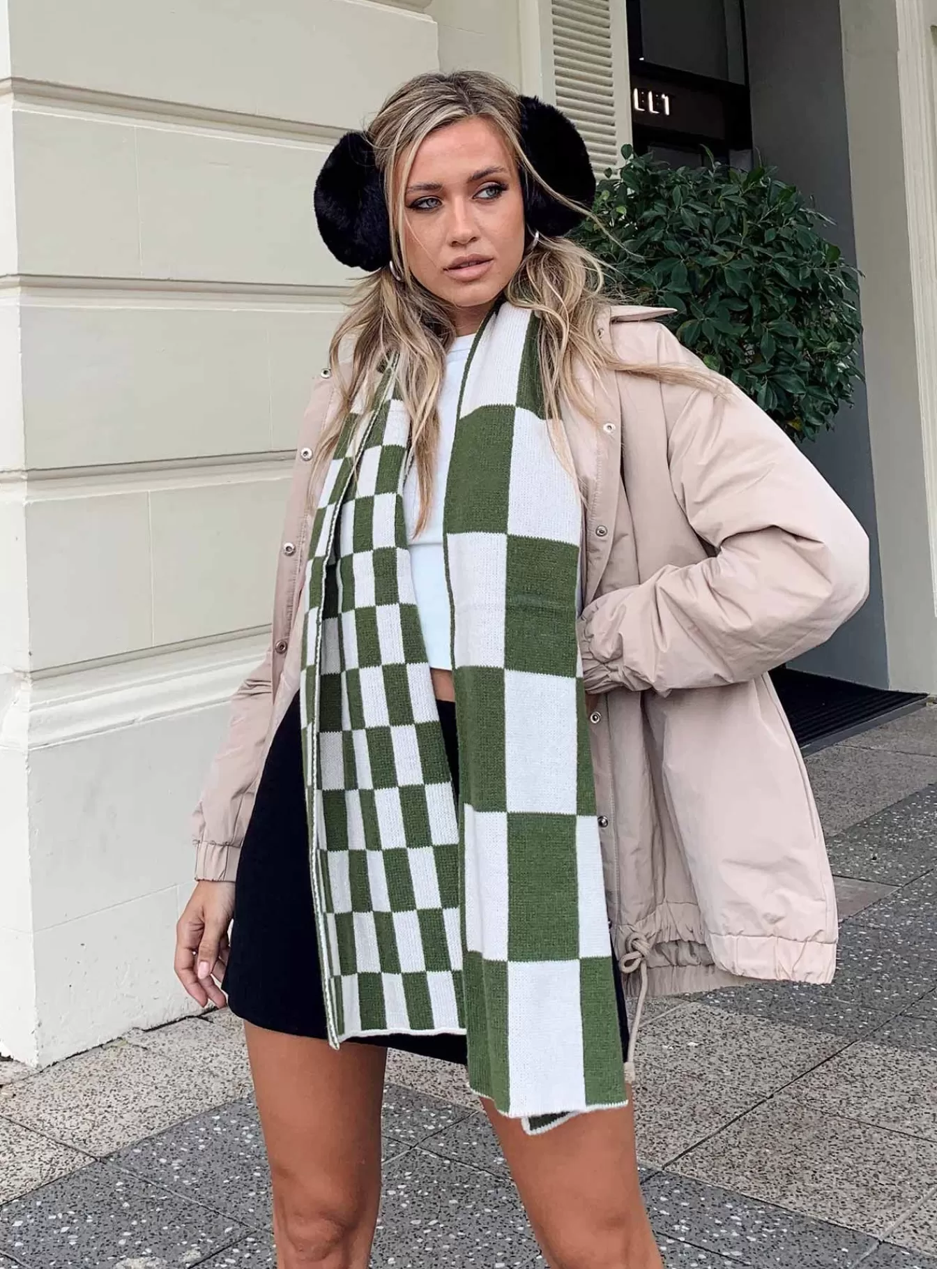 Princess Polly Specialty Items | Sage Check Scarf / White Green