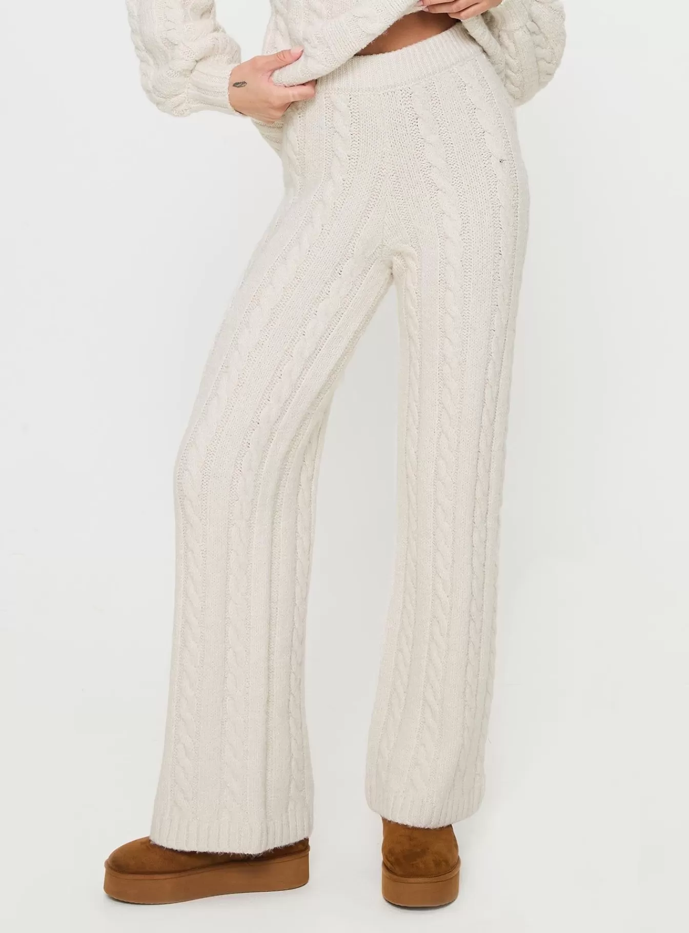 Princess Polly Pants | Sharif Cable Knit Pants Beige