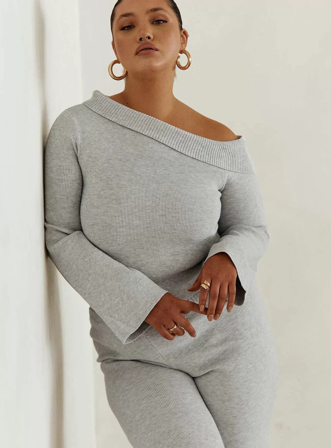 Princess Polly Loungewear Sets | Sina Off The Shoulder Top Curve Grey