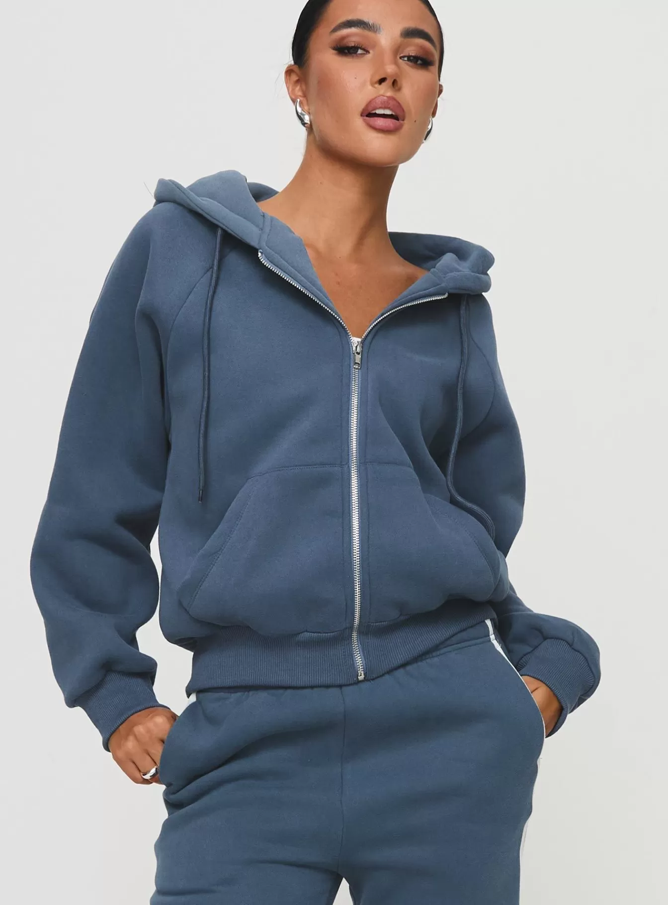 Princess Polly Sweatshirts & Hoodies | Skiller Zip Up Hooded Sweater Navy