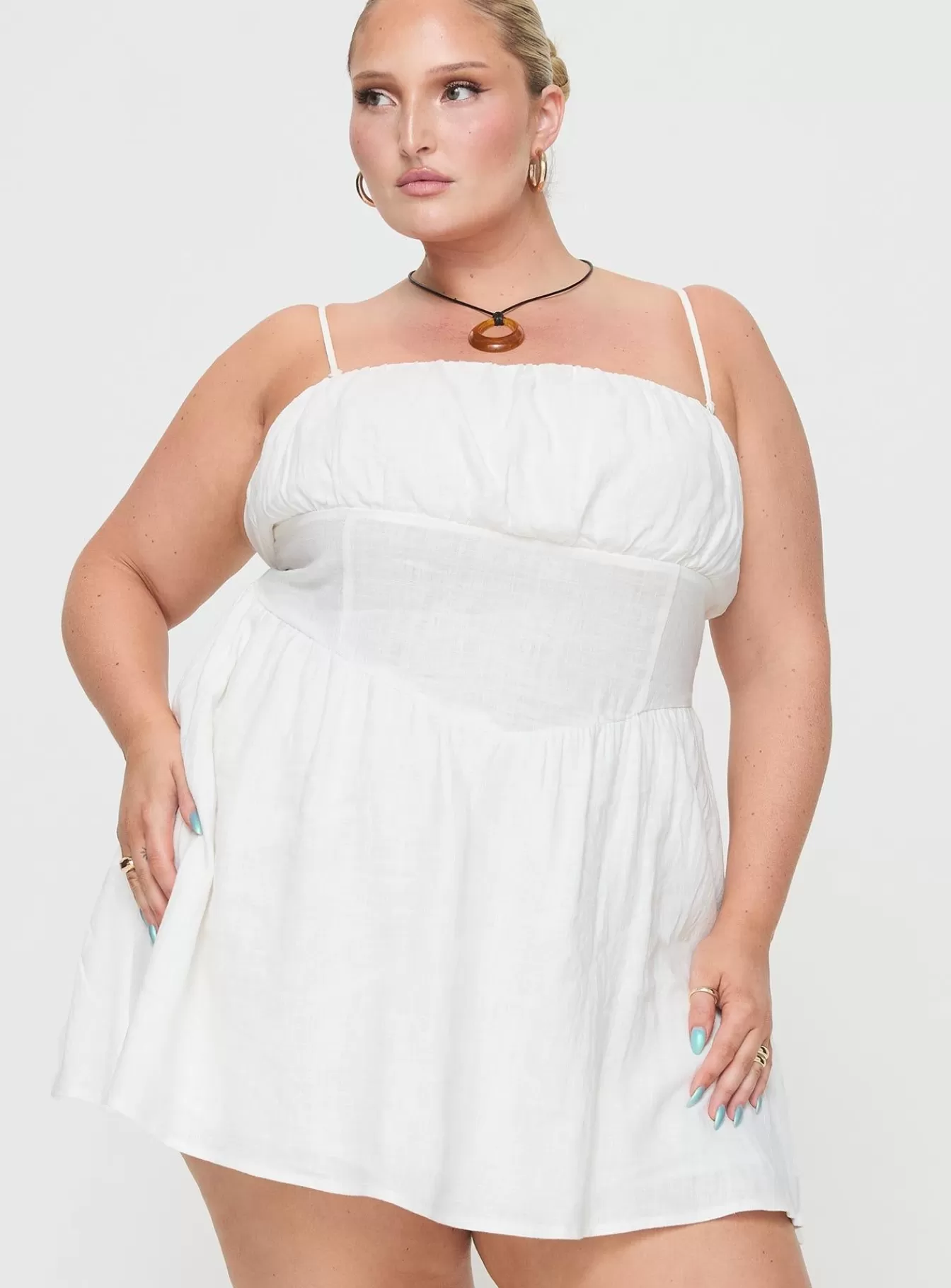 Princess Polly Mini Dresses | Slow Dance Linen Blend Mini Dress Curve White