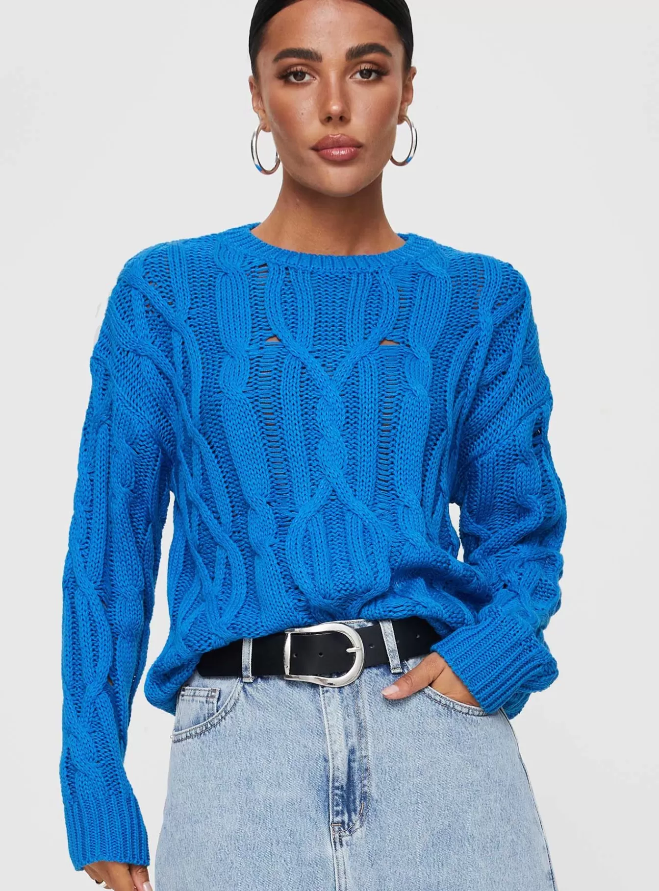 Princess Polly Knitted Sweaters | Stiles Cable Knit Sweater Blue