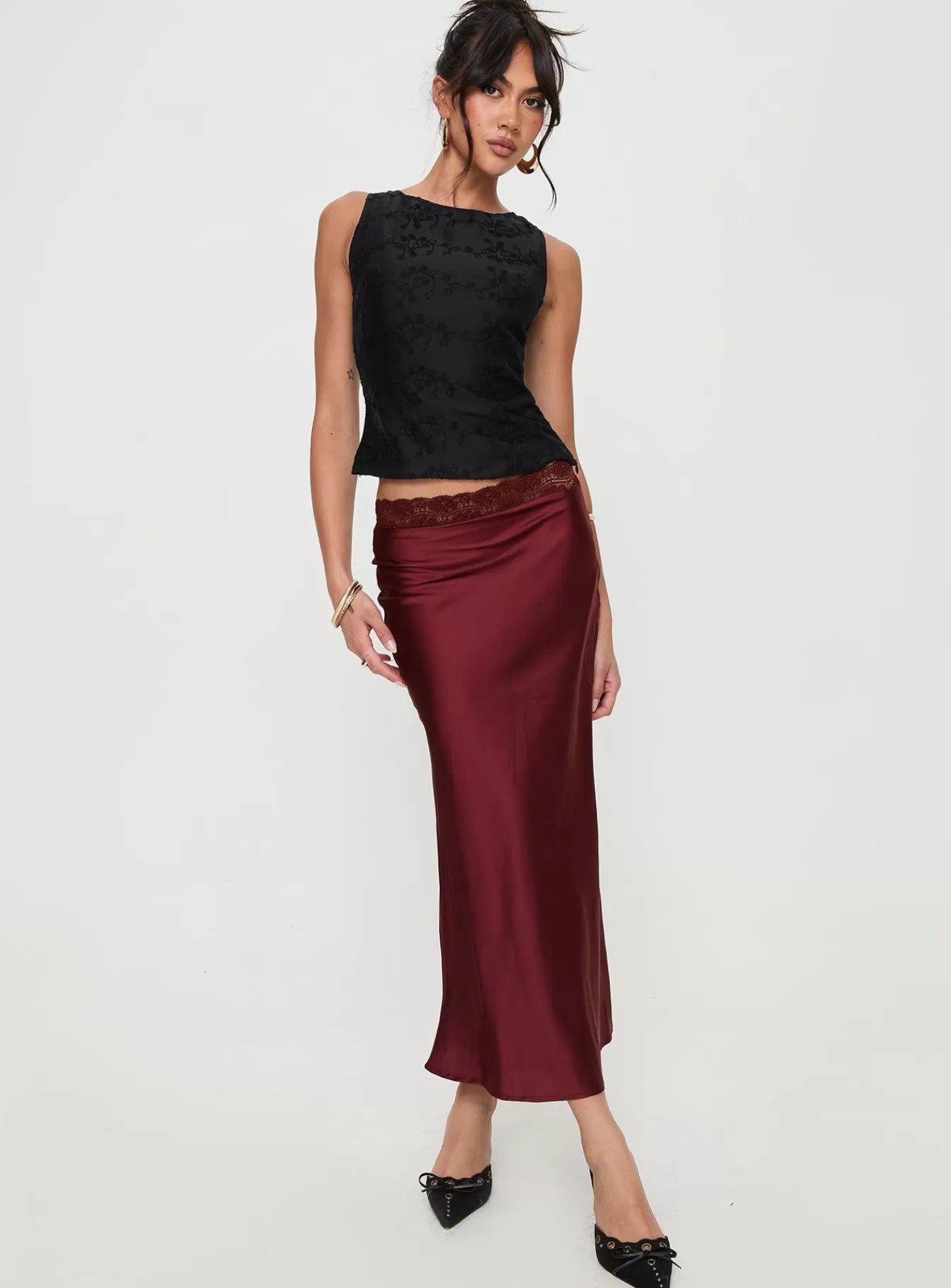 Princess Polly Skirts | The Charmaine Maxi Skirt Burgundy