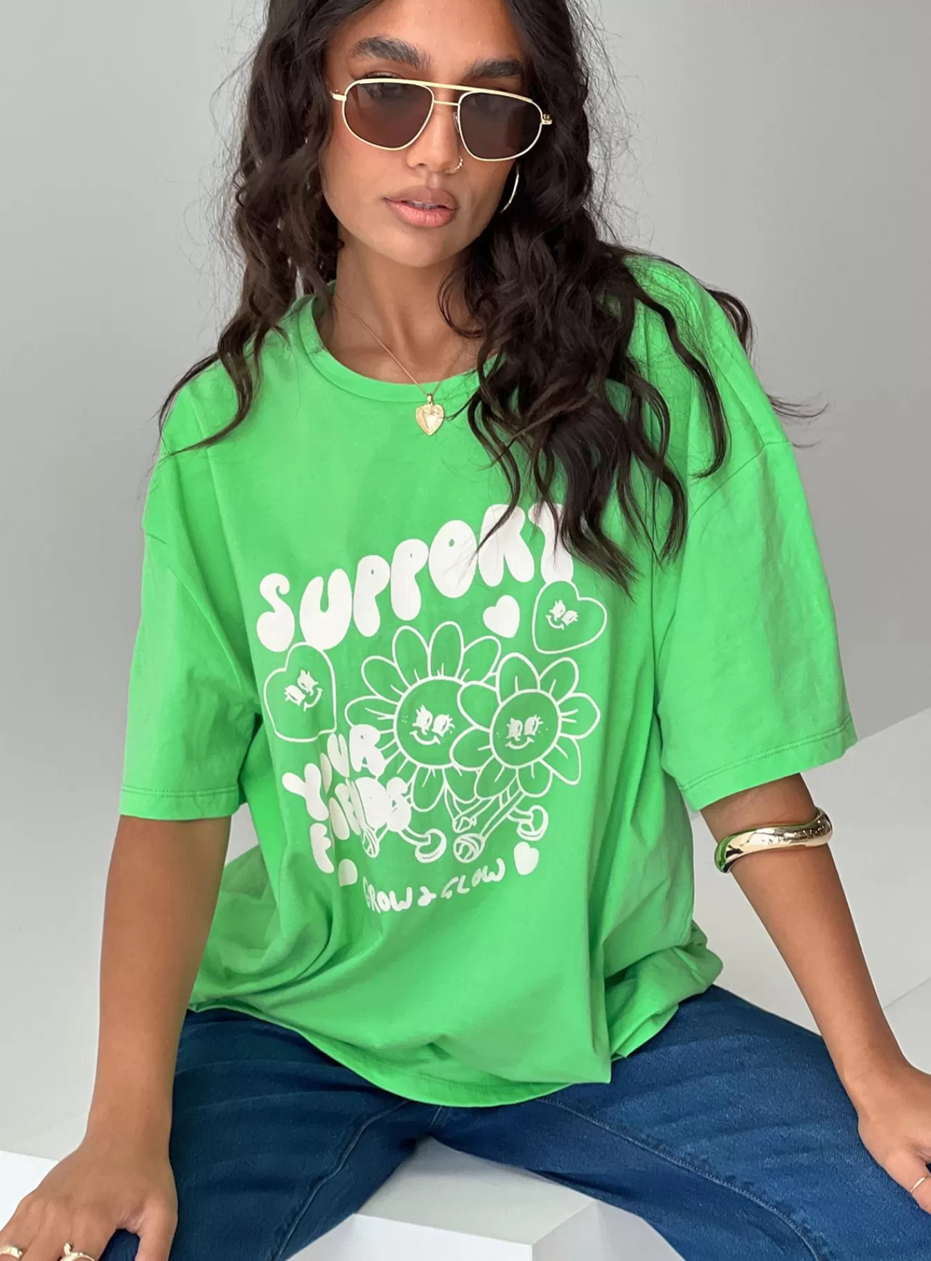Princess Polly Casual Tops | Thread Together Support Your Friends Oversized Tee Green Summer Green
