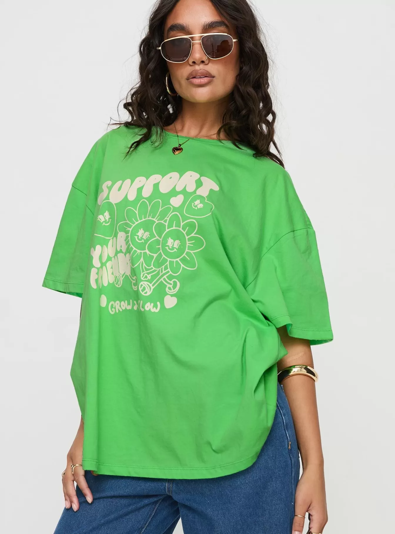 Princess Polly Casual Tops | Thread Together Support Your Friends Oversized Tee Green Summer Green