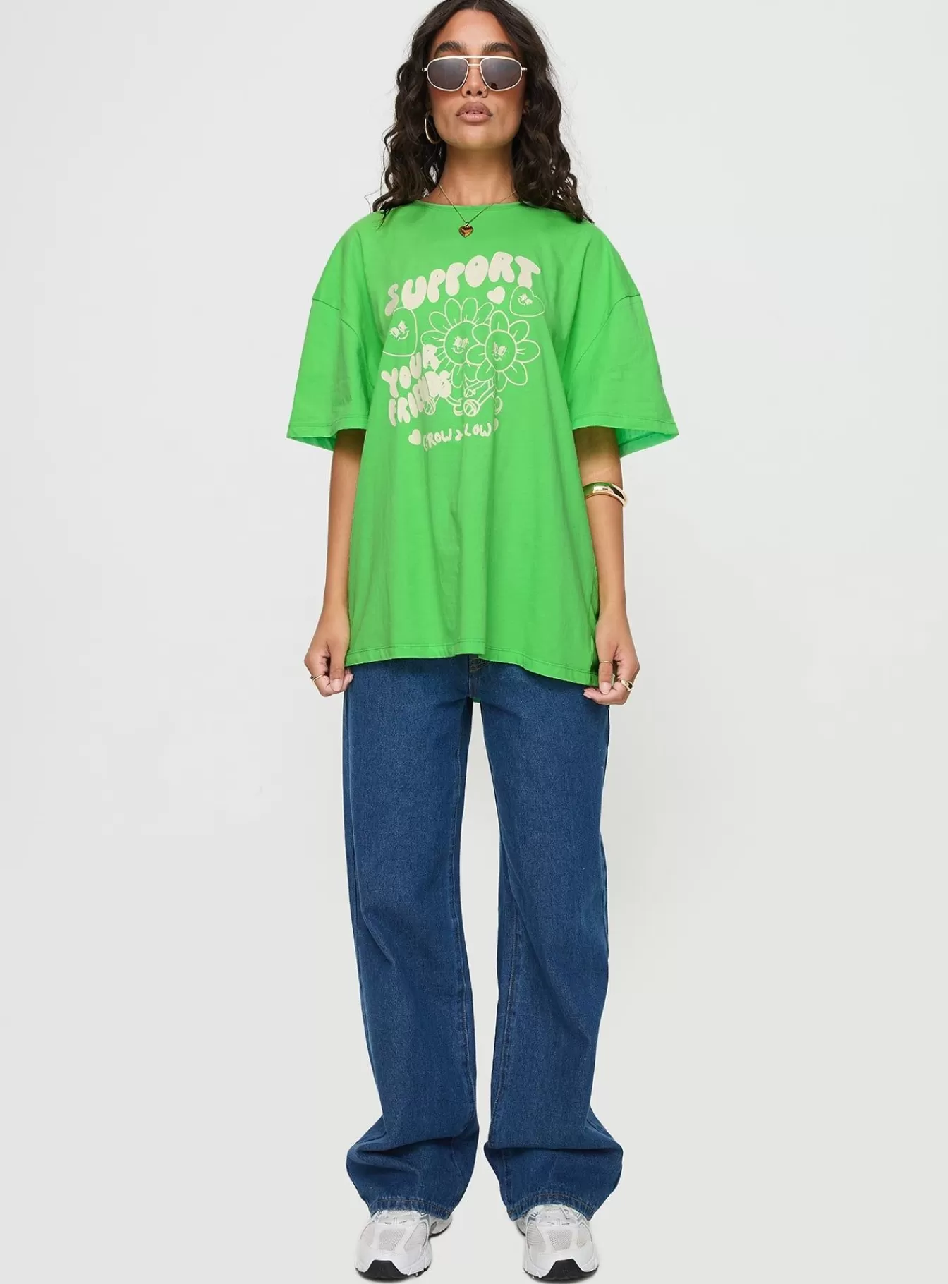 Princess Polly Casual Tops | Thread Together Support Your Friends Oversized Tee Green Summer Green