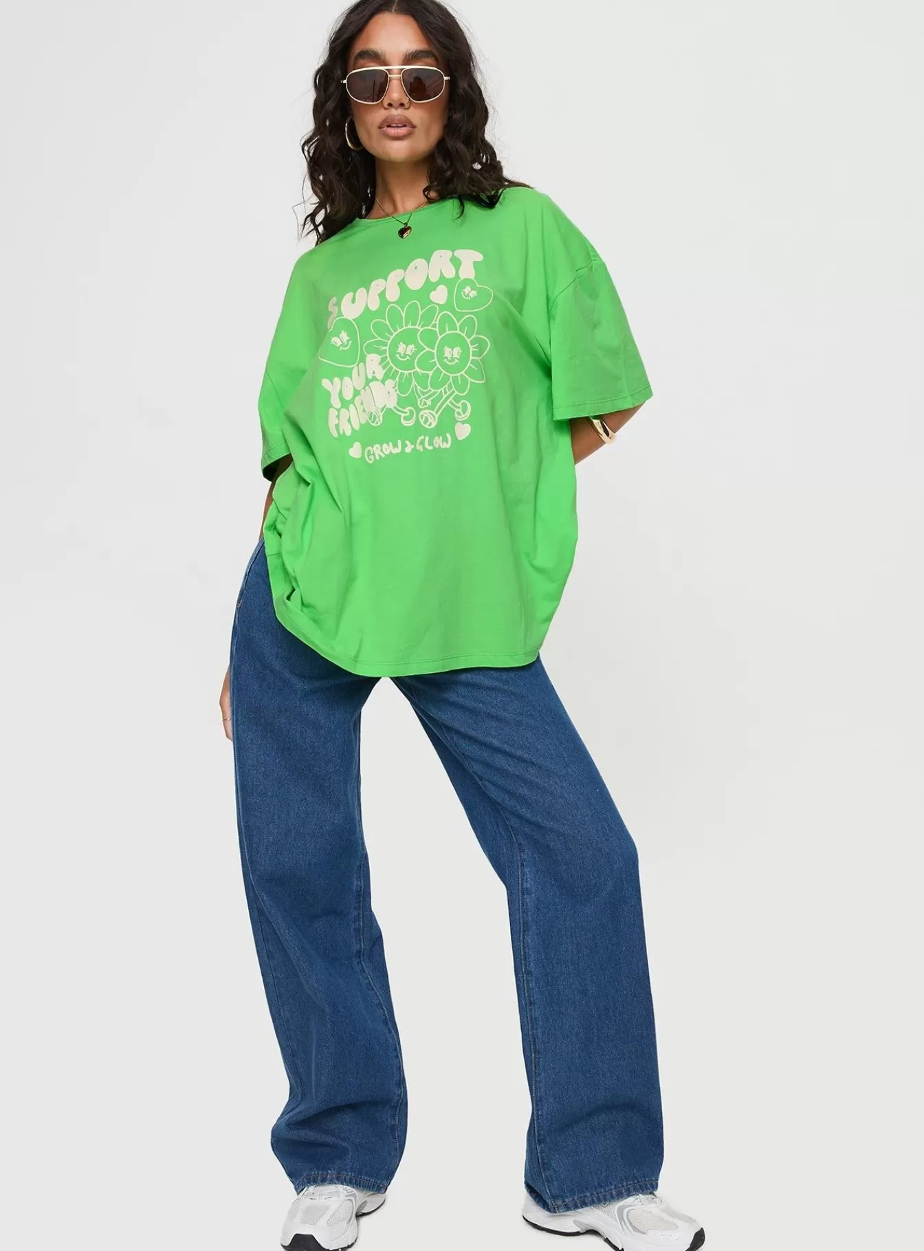 Princess Polly Casual Tops | Thread Together Support Your Friends Oversized Tee Green Summer Green
