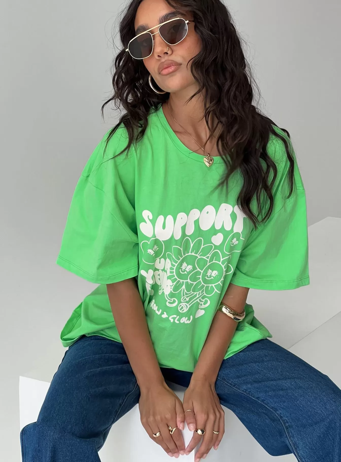 Princess Polly Casual Tops | Thread Together Support Your Friends Oversized Tee Green Summer Green