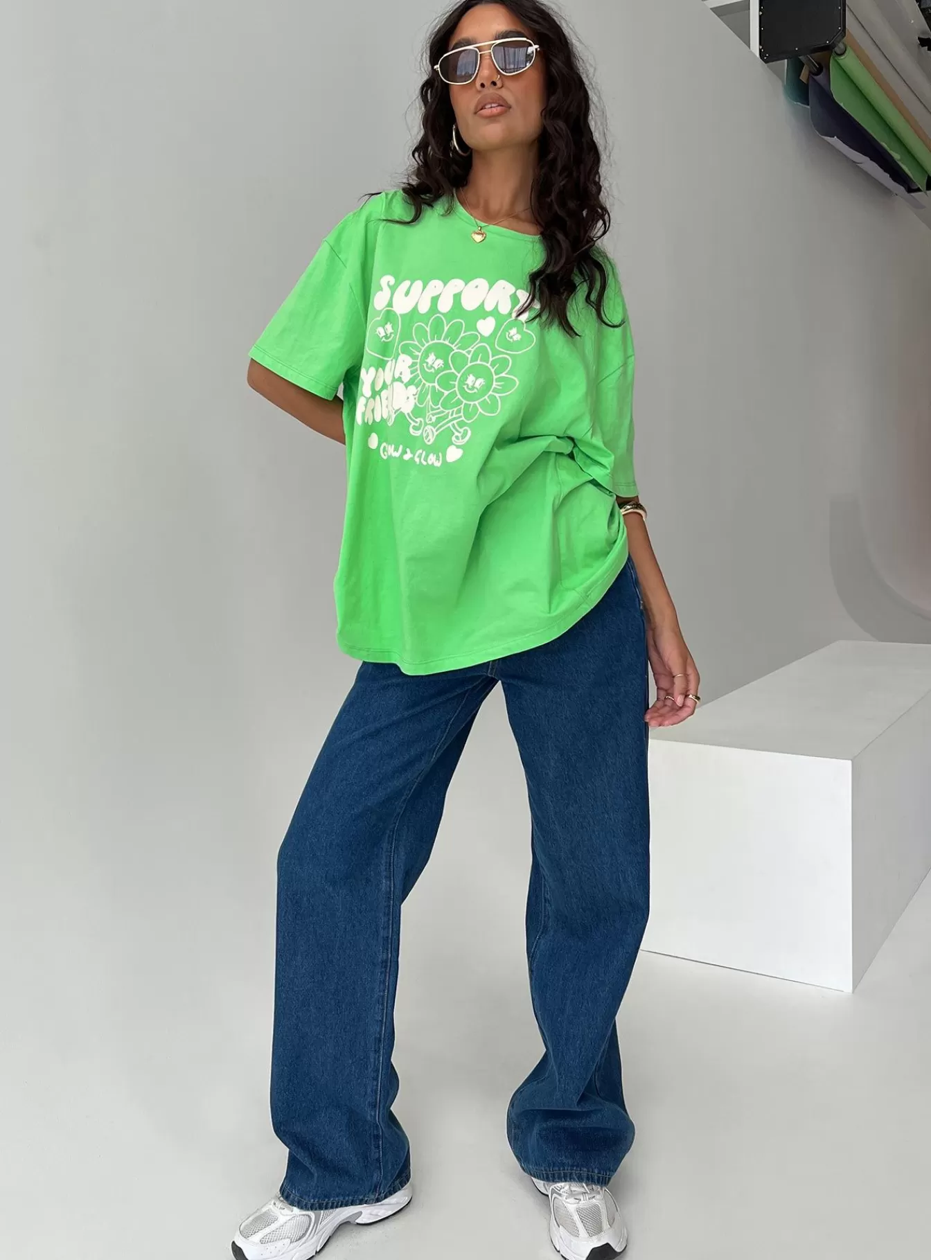 Princess Polly Casual Tops | Thread Together Support Your Friends Oversized Tee Green Summer Green
