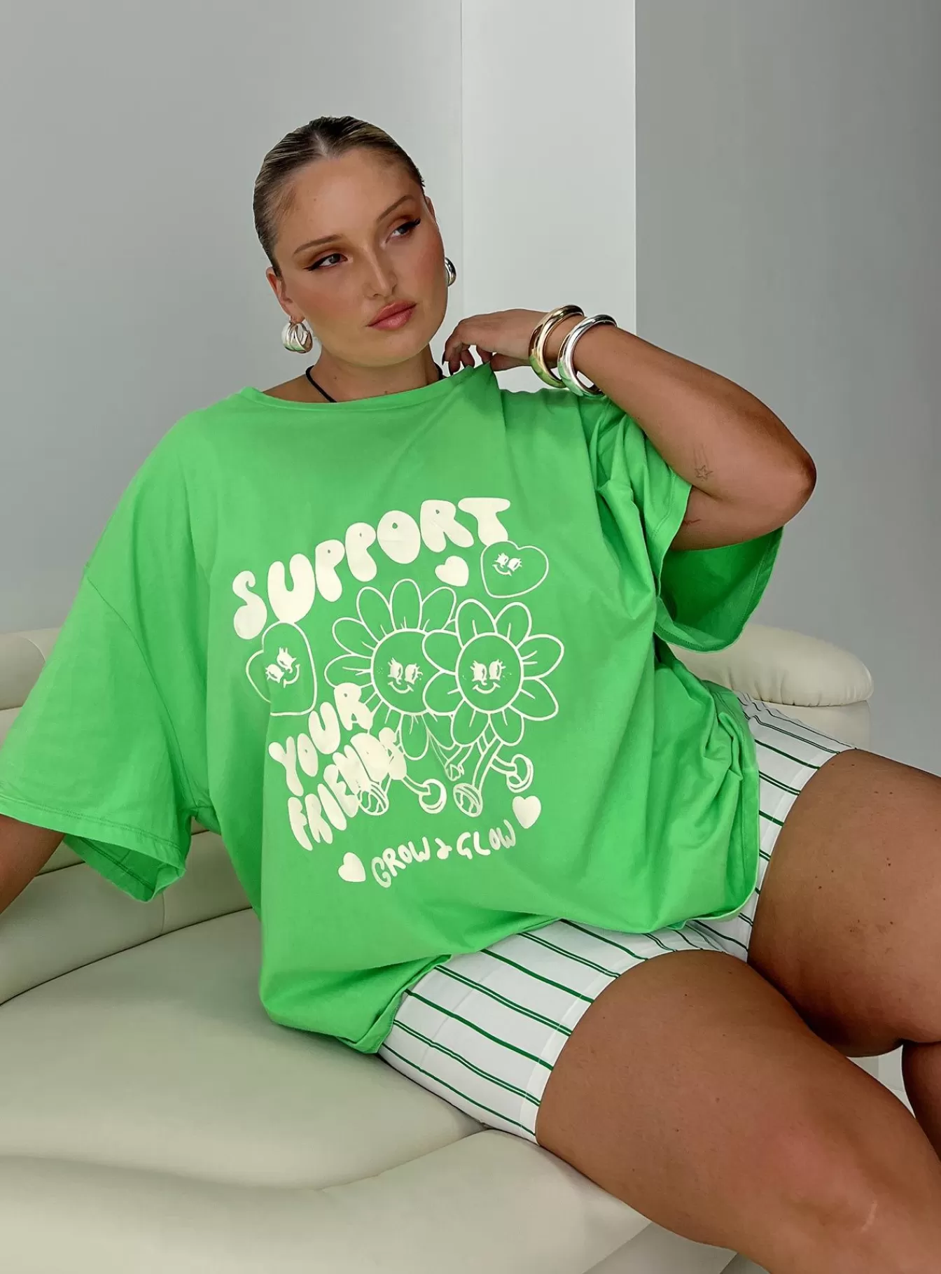 Princess Polly Casual Tops | Thread Together Support Your Friends Oversized Tee Green Curve Summer Green