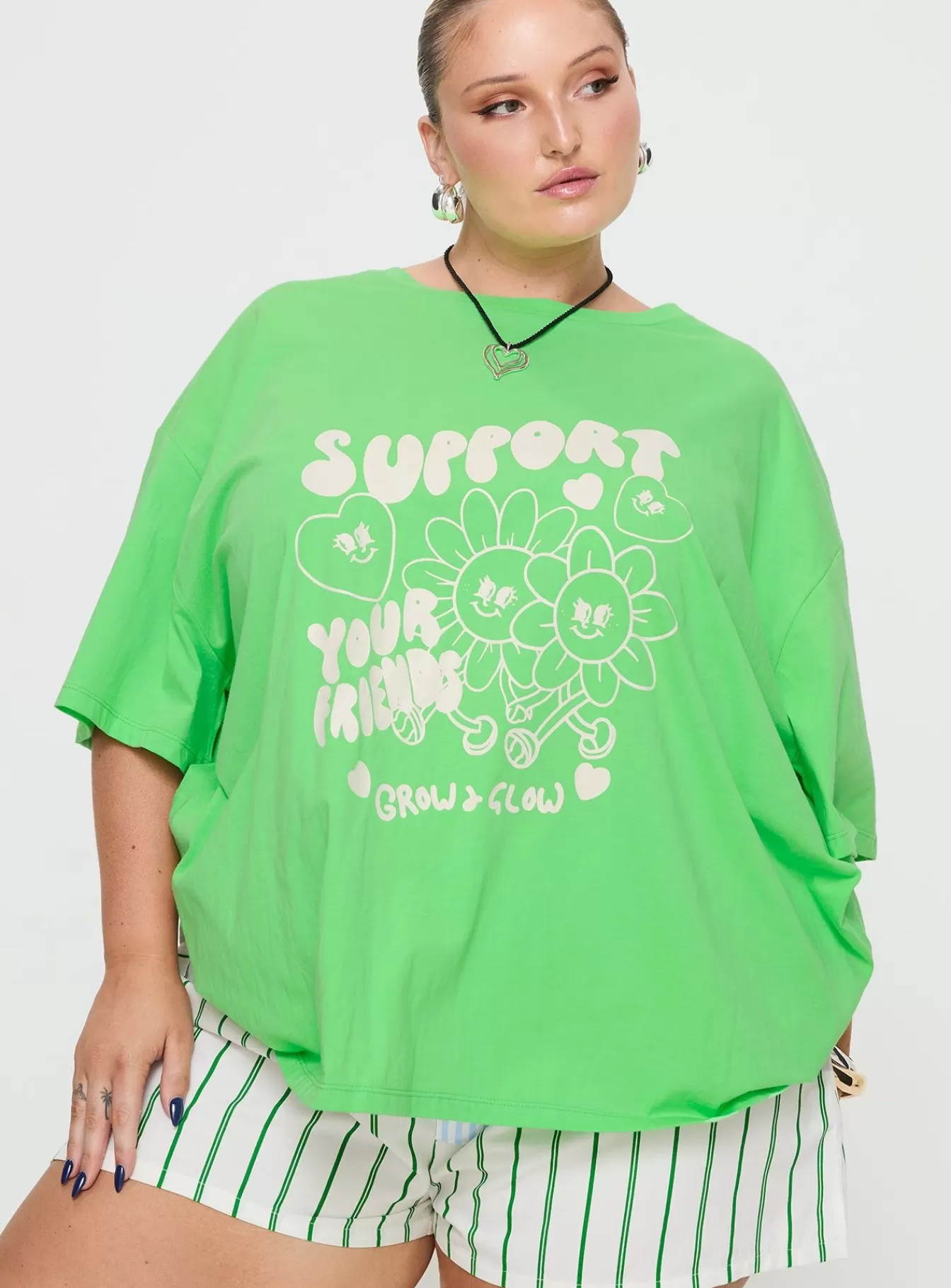 Princess Polly Casual Tops | Thread Together Support Your Friends Oversized Tee Green Curve Summer Green