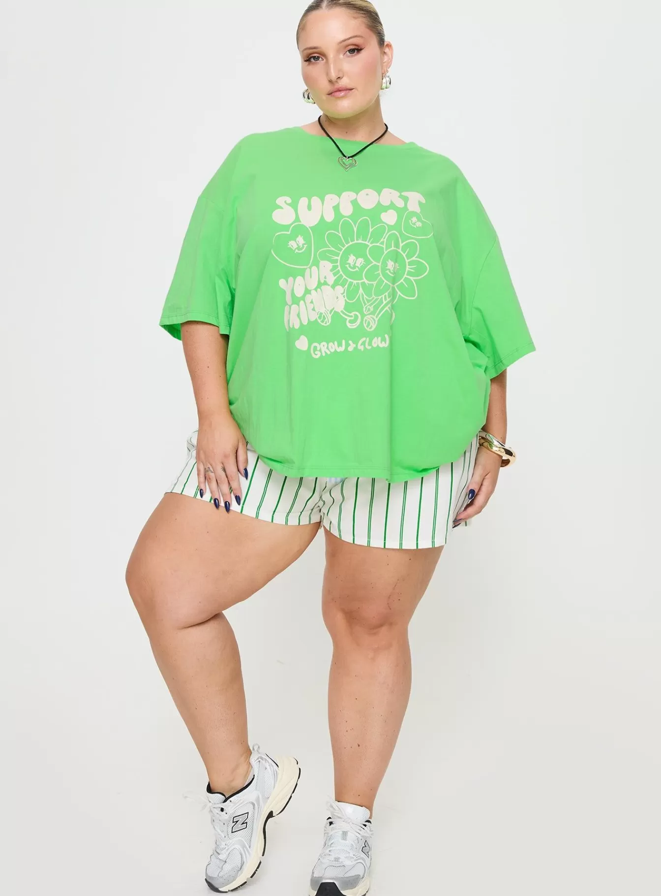 Princess Polly Casual Tops | Thread Together Support Your Friends Oversized Tee Green Curve Summer Green