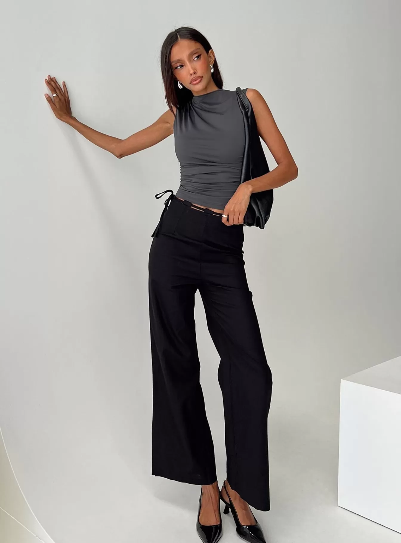 Princess Polly Pants | Threaded Waistband Low Waist Pant Black