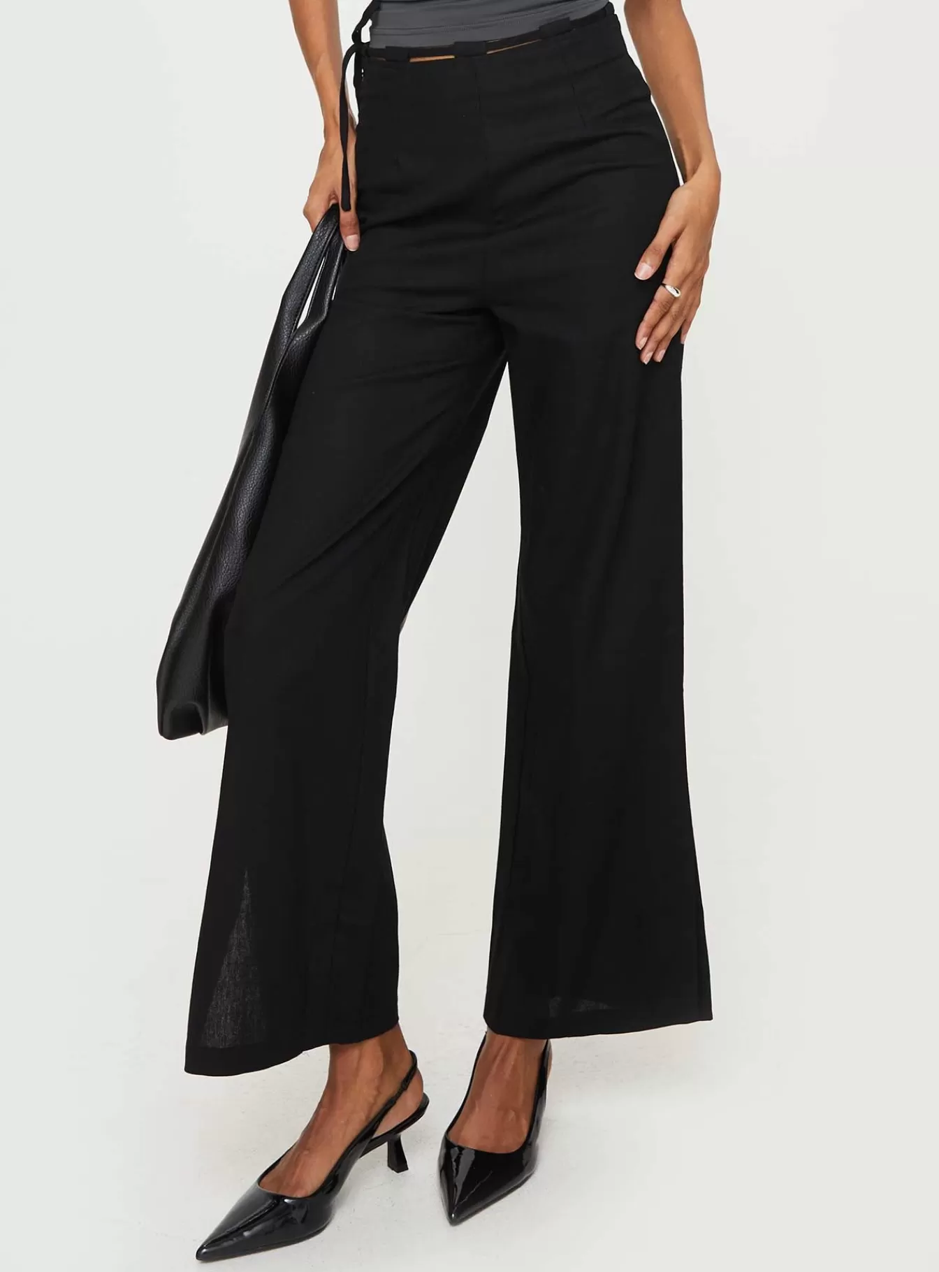 Princess Polly Pants | Threaded Waistband Low Waist Pant Black