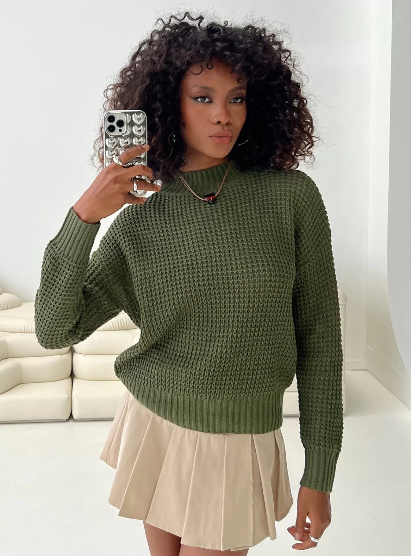 Princess Polly Knitted Sweaters | Wholesome Waffle Knit Sweater Green