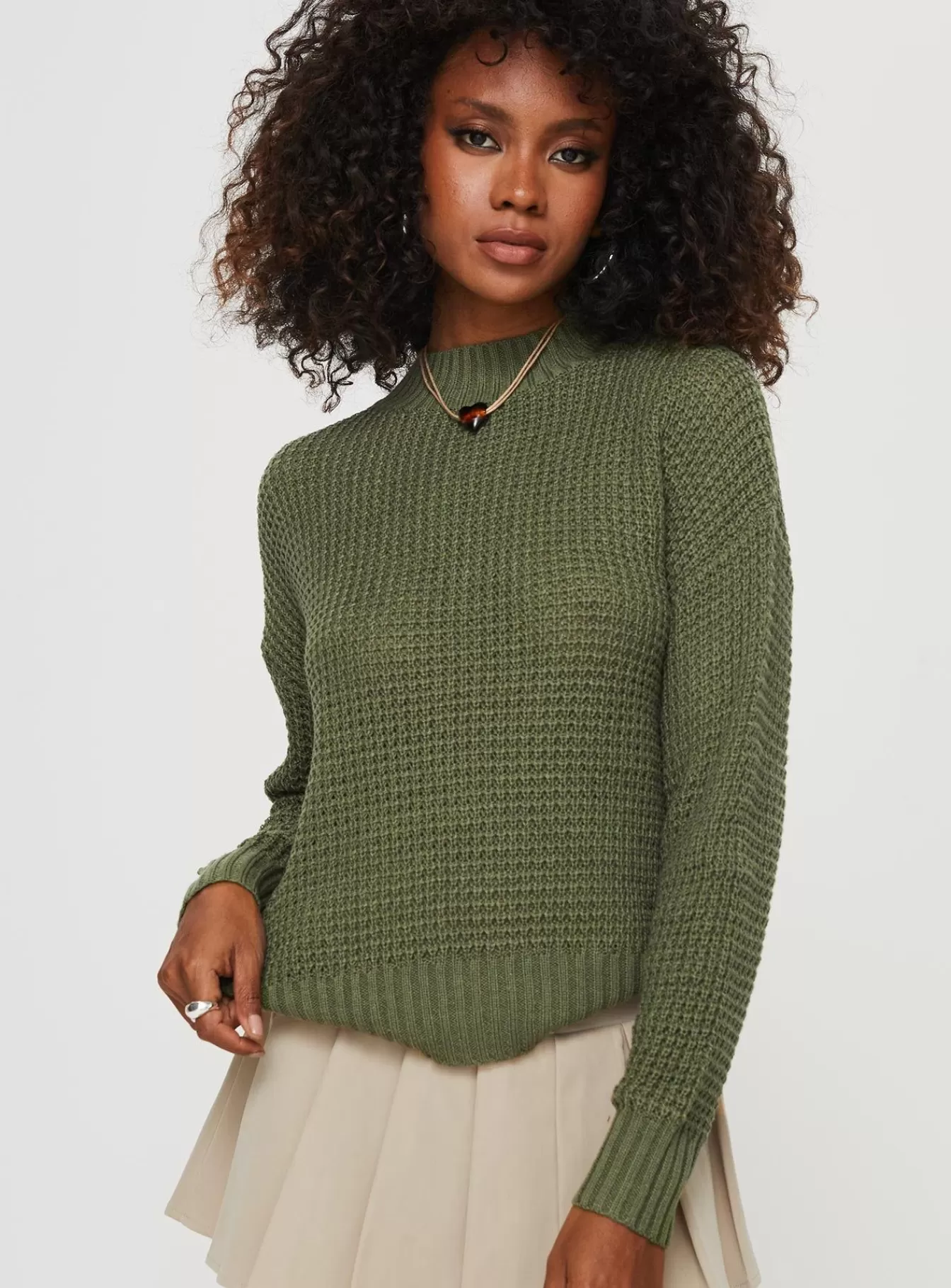 Princess Polly Knitted Sweaters | Wholesome Waffle Knit Sweater Green