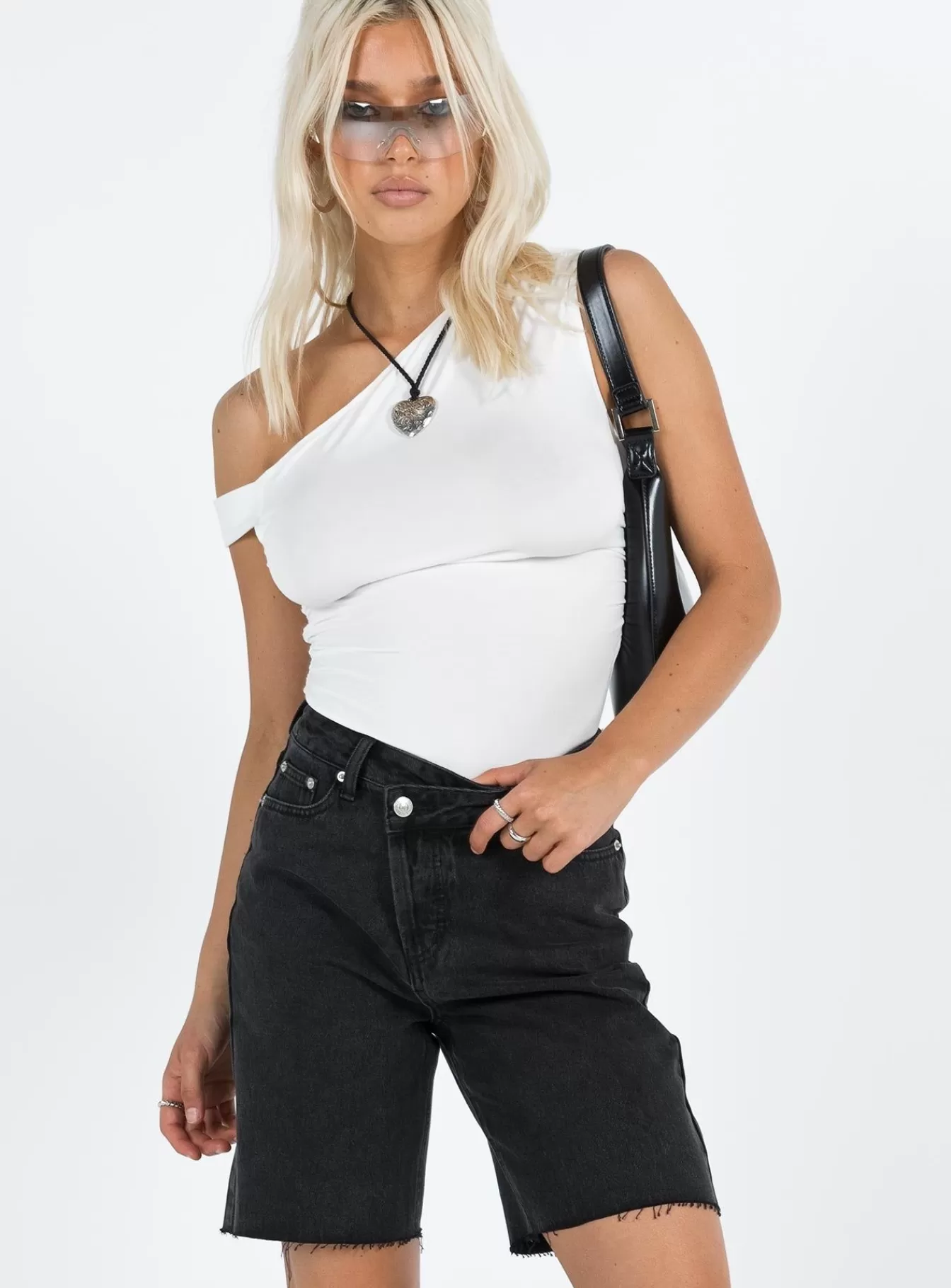 Princess Polly Shorts | Xena Long Denim Shorts Black