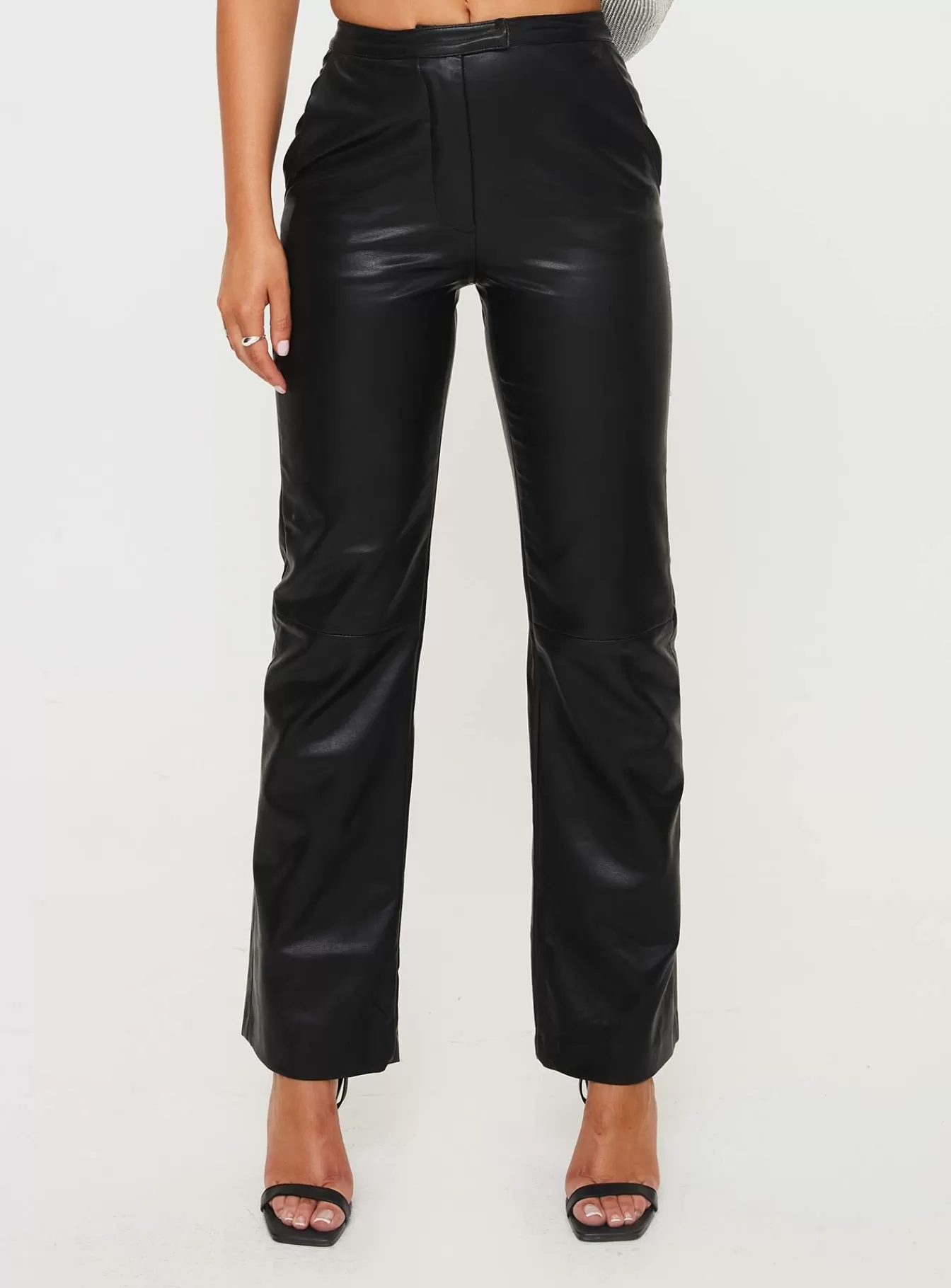 Princess Polly Pants | Zyaire Mid Rise Faux Leather Pants Black